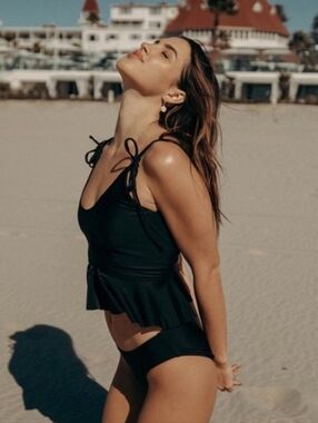 albion tied up ruffle bottom tankini swim suit top black